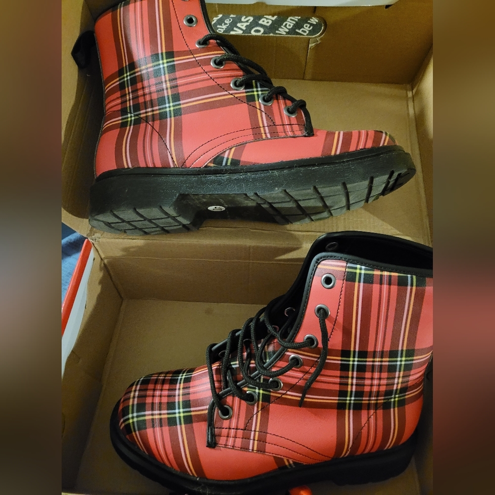Plaid combat boots